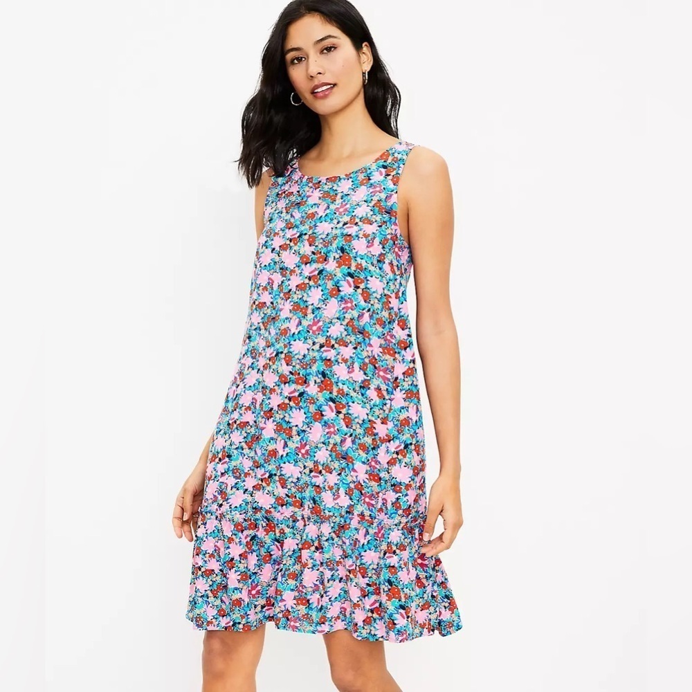 LOFT Daisy Tie Back Flounce Mini Dress Size SP